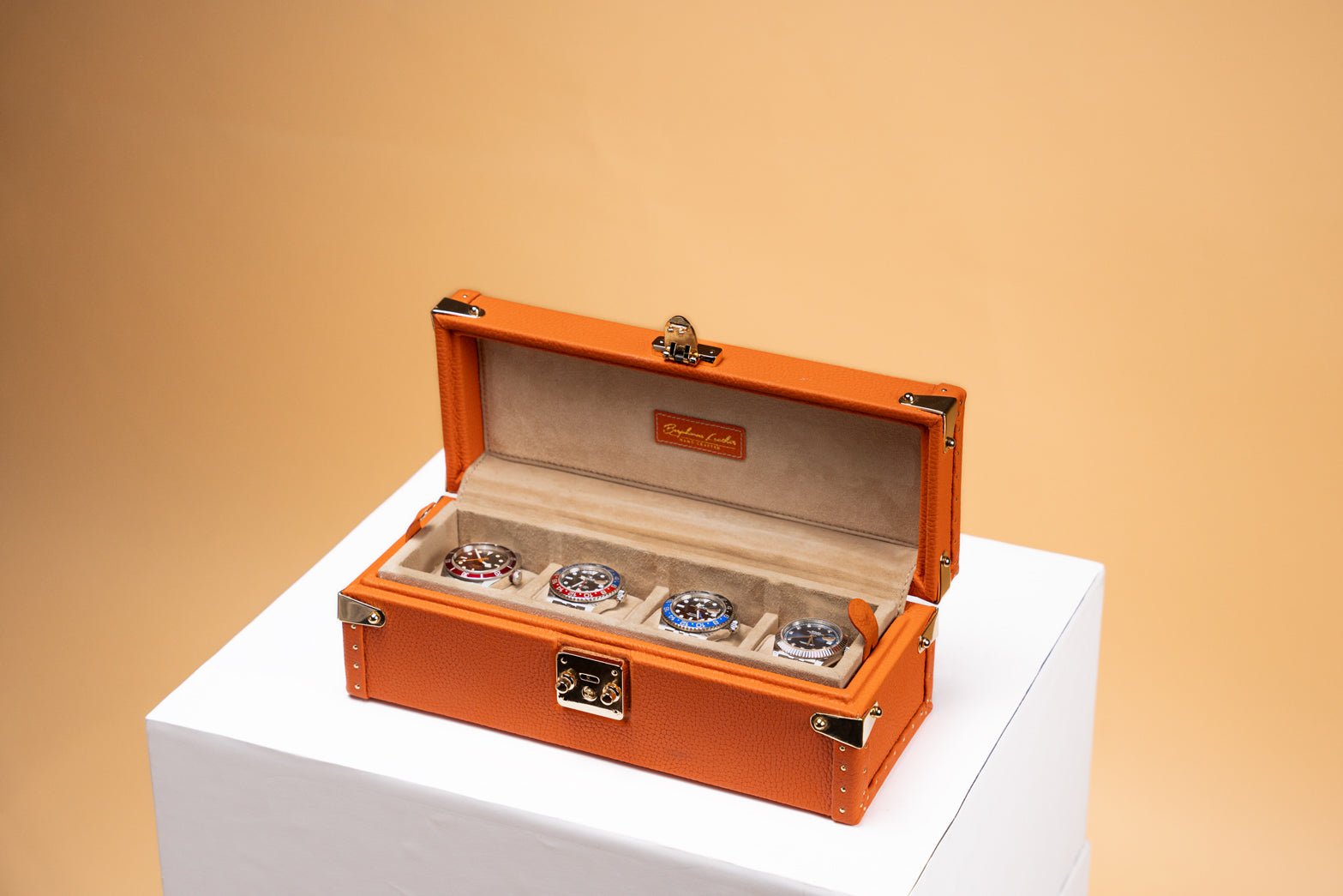 Bosphorus LeatherPetra Watch Case - Togo Orange For 4 Watches