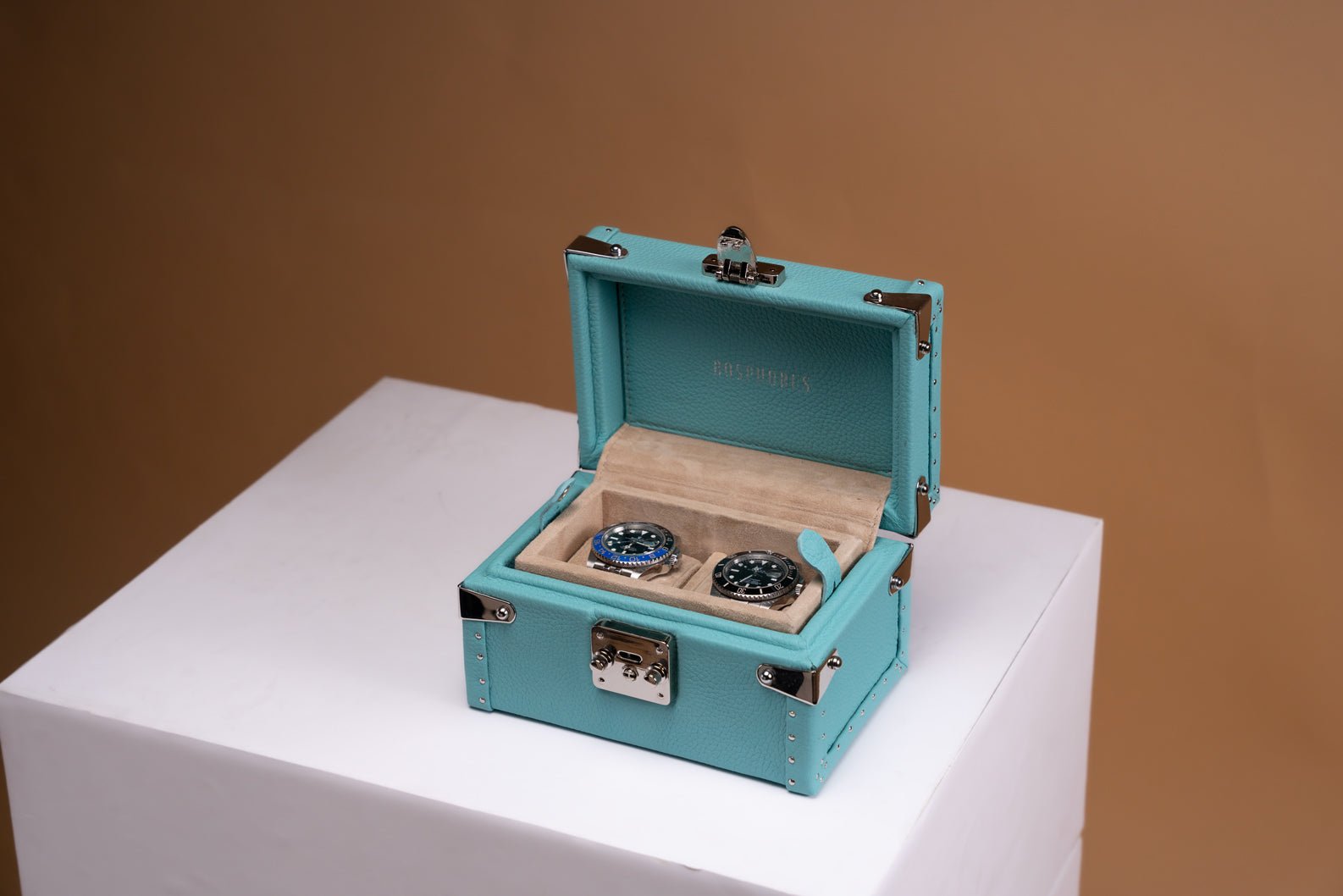 Bosphorus LeatherPetra Watch Case - Togo Tiffany Blue For 2 Watches
