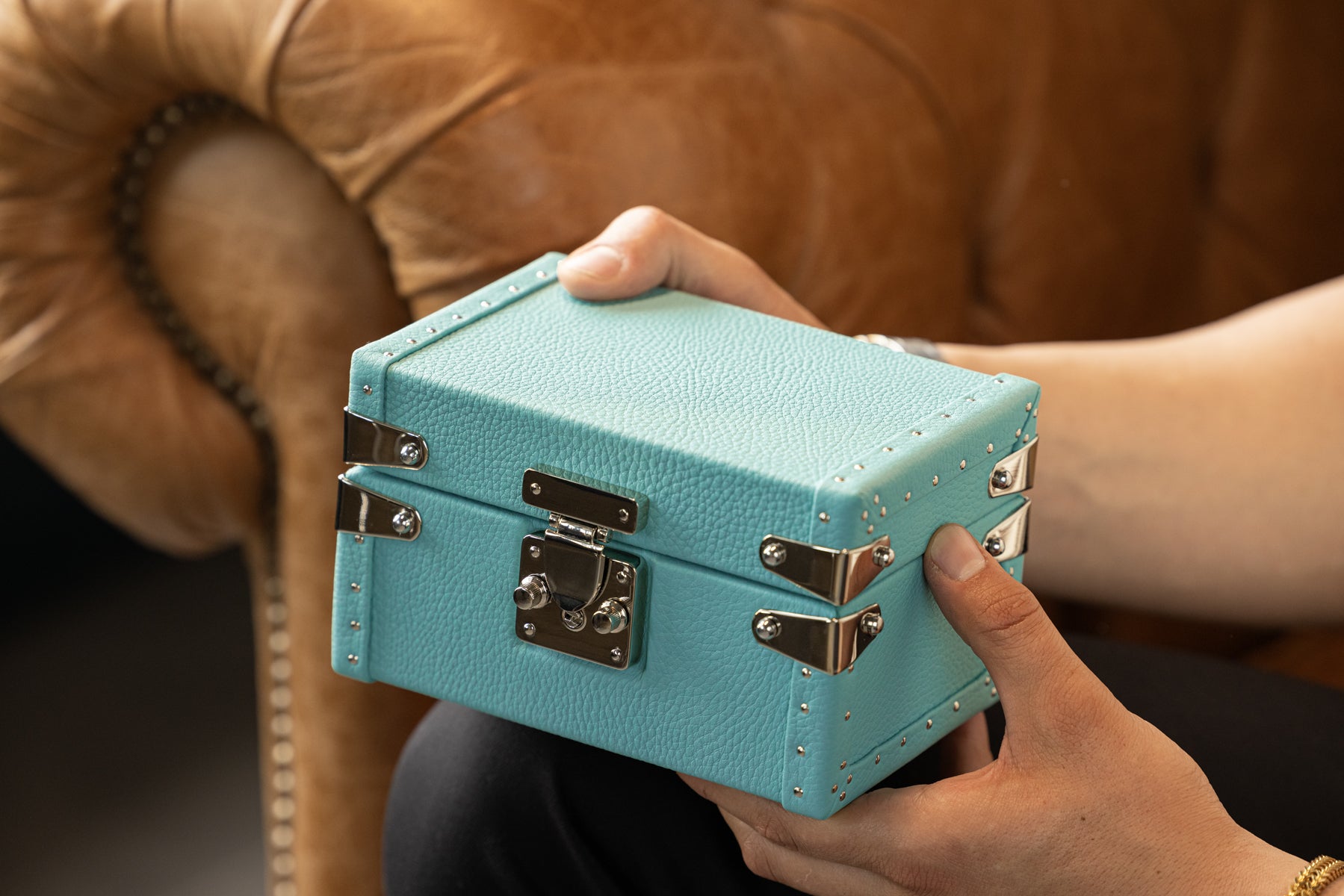 Bosphorus LeatherPetra Watch Case - Togo Tiffany Blue For 2 Watches