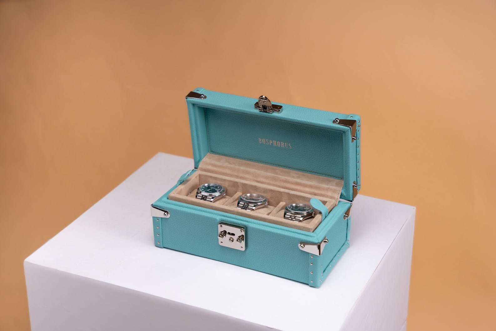Bosphorus LeatherPetra Watch Case - Togo Tiffany Blue For 3 Watches