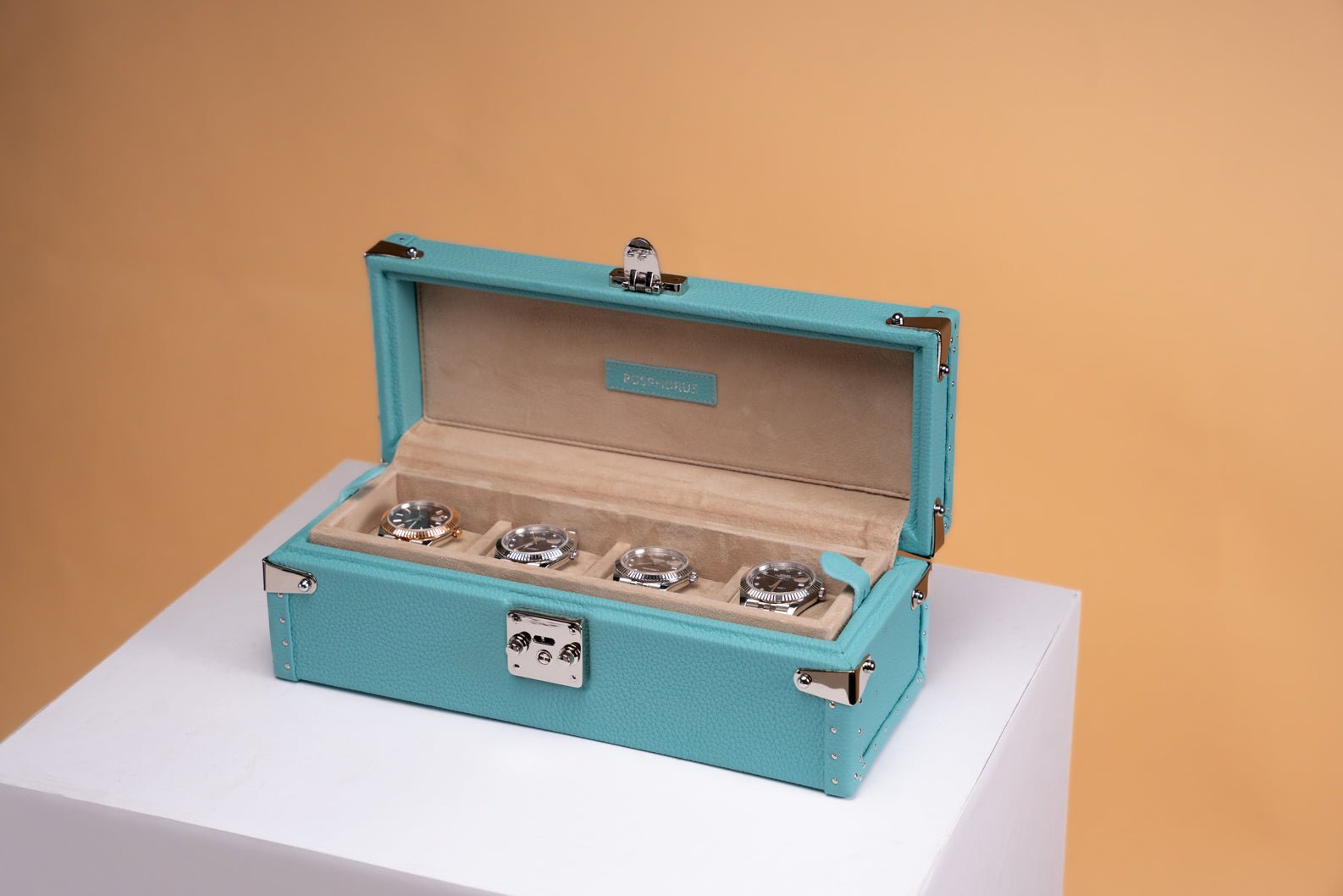 Bosphorus LeatherPetra Watch Case - Togo Tiffany Blue For 4 Watches