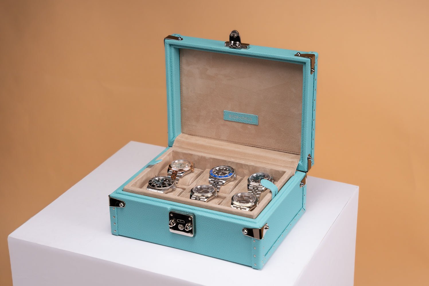 Bosphorus LeatherPetra Watch Case - Togo Tiffany Blue For 6 Watches