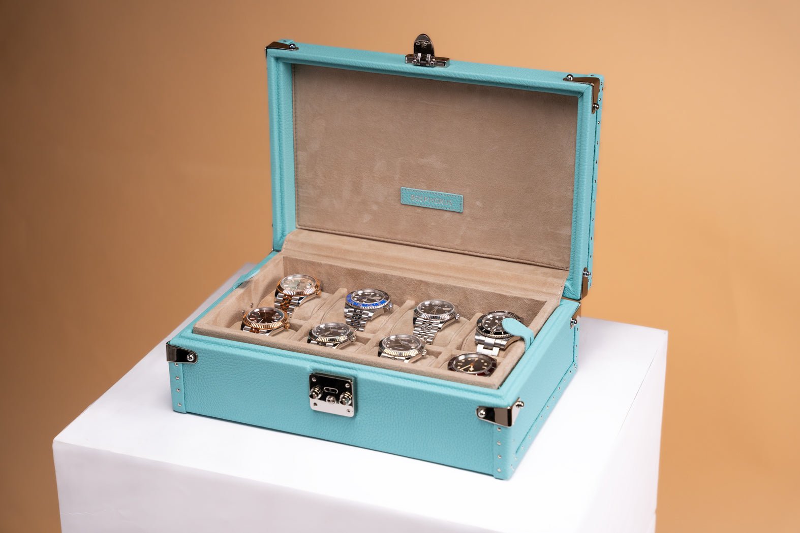 Bosphorus LeatherPetra Watch Case - Togo Tiffany Blue For 8 Watches