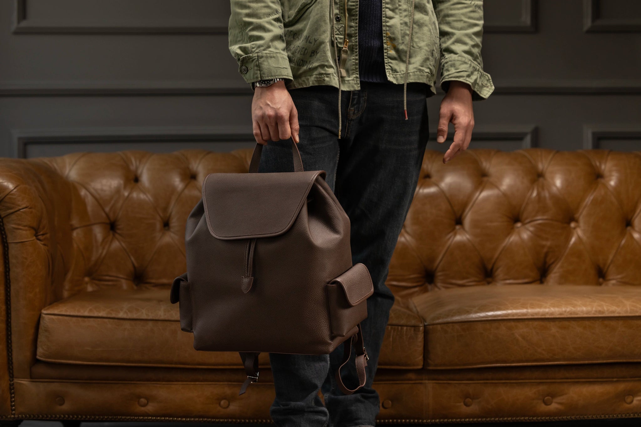 Bosphorus LeatherVoyager Backpack - Togo Dark Brown