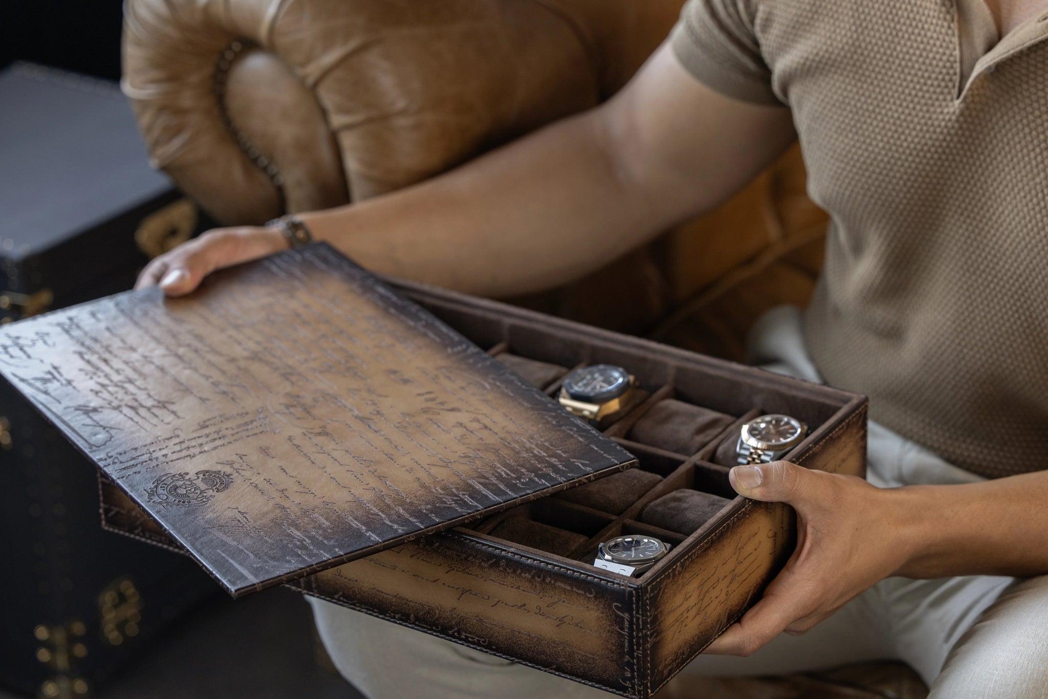 Bosphorus LeatherWatch Tray - Parchment Patina Java Brown