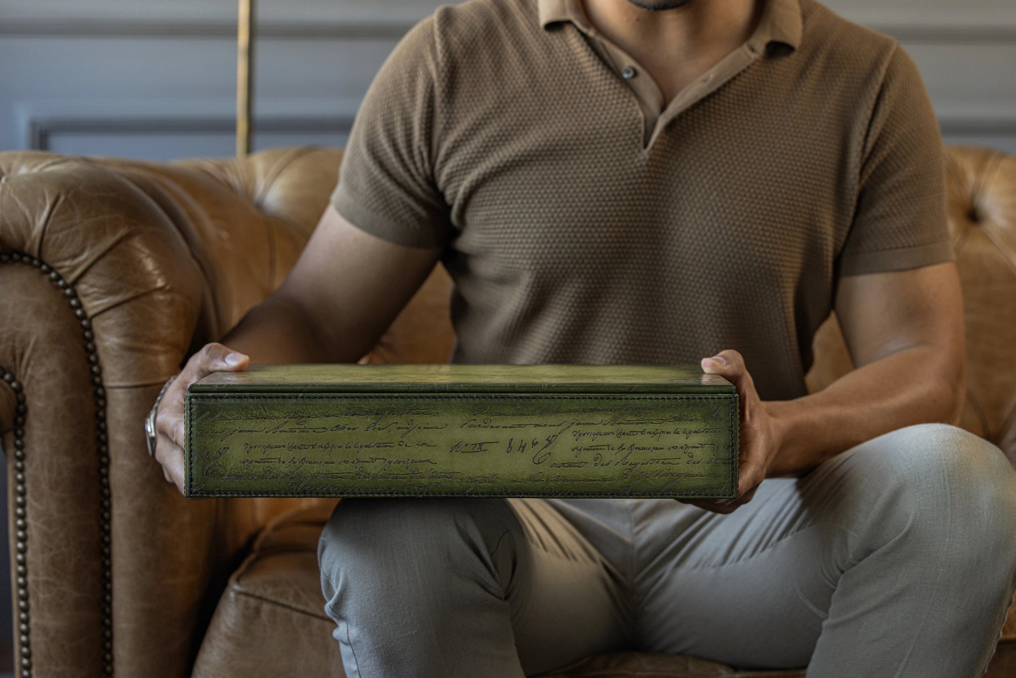 Bosphorus LeatherWatch Tray - Parchment Patina Olive Green