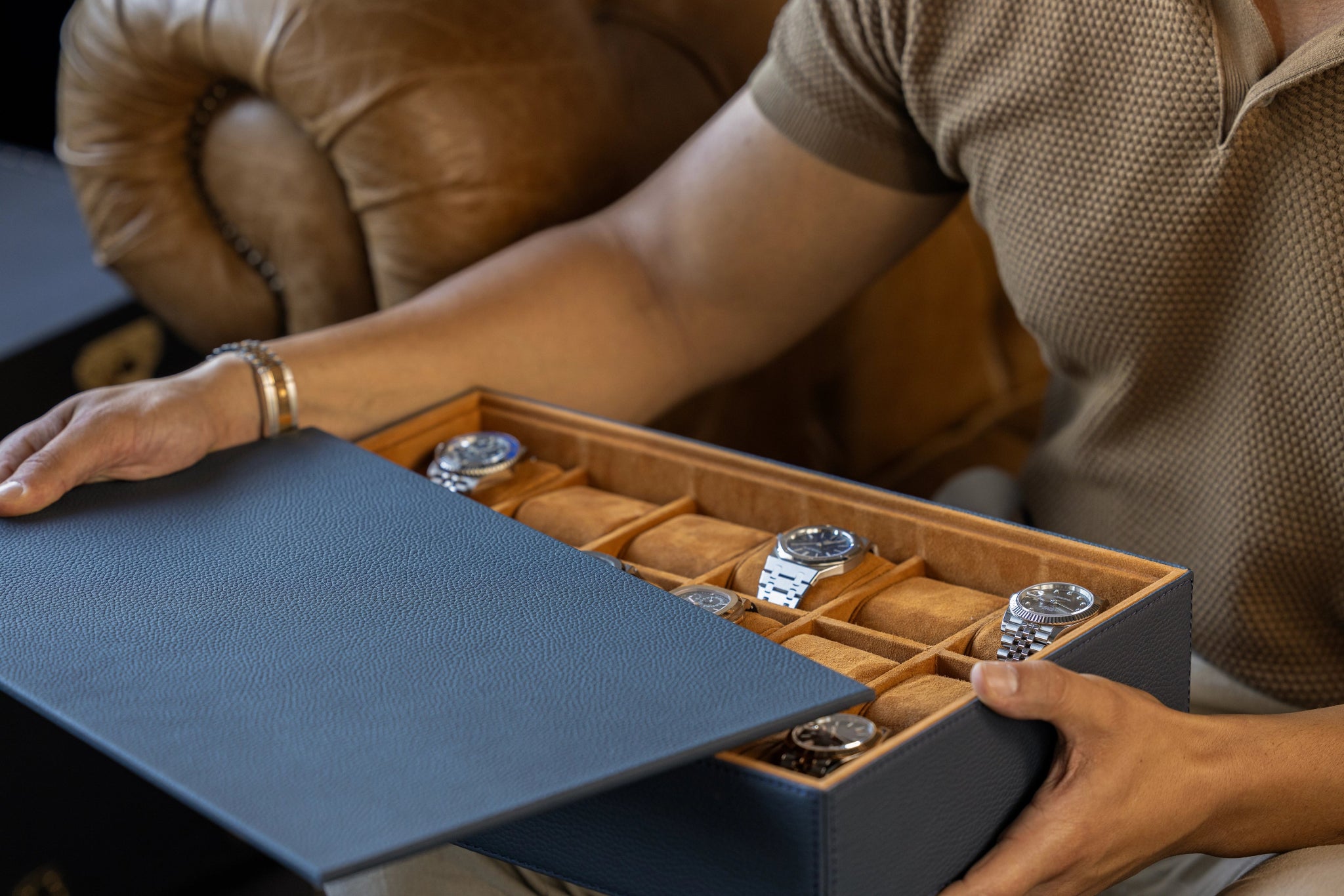 Bosphorus LeatherWatch Tray - Togo Navy Blue