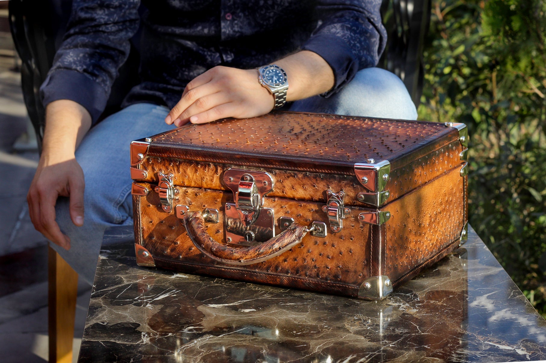 Bosphorus LeatherWatch Trunk - Ostrich Patina Brown For 25 Watches