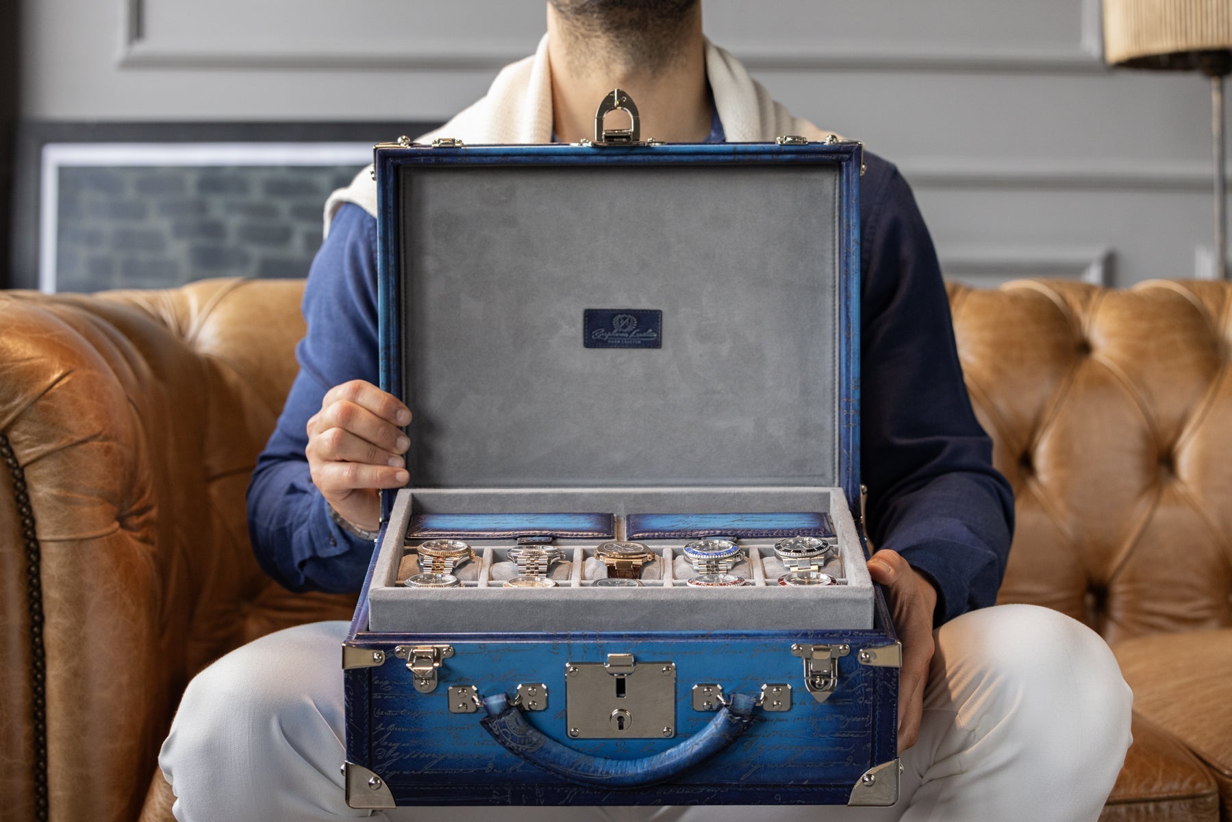 Bosphorus LeatherWatch Trunk - Parchment Patina Sky Blue