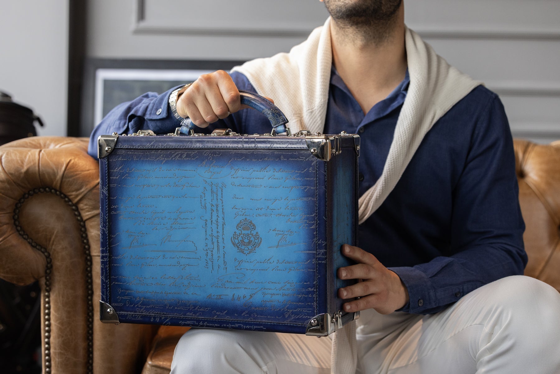 Bosphorus LeatherWatch Trunk - Parchment Patina Sky Blue