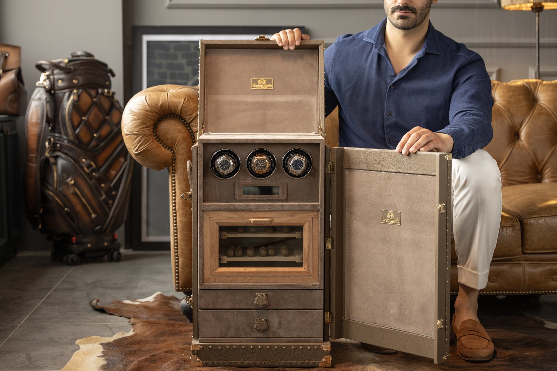 Bosphorus LeatherWatch Winder Trunk - Togo Beige ( Plus Free Watch Roll )