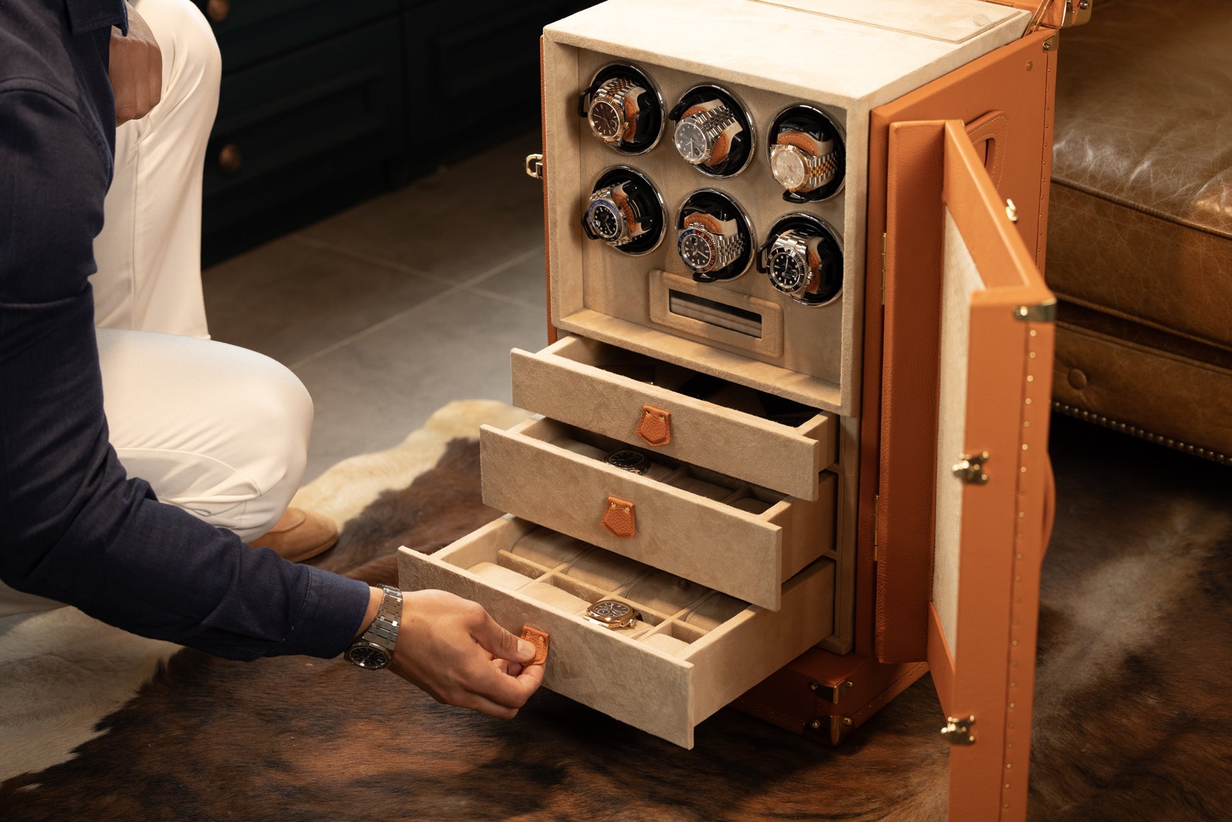 Bosphorus LeatherWatch Winder Trunk - Togo Orange