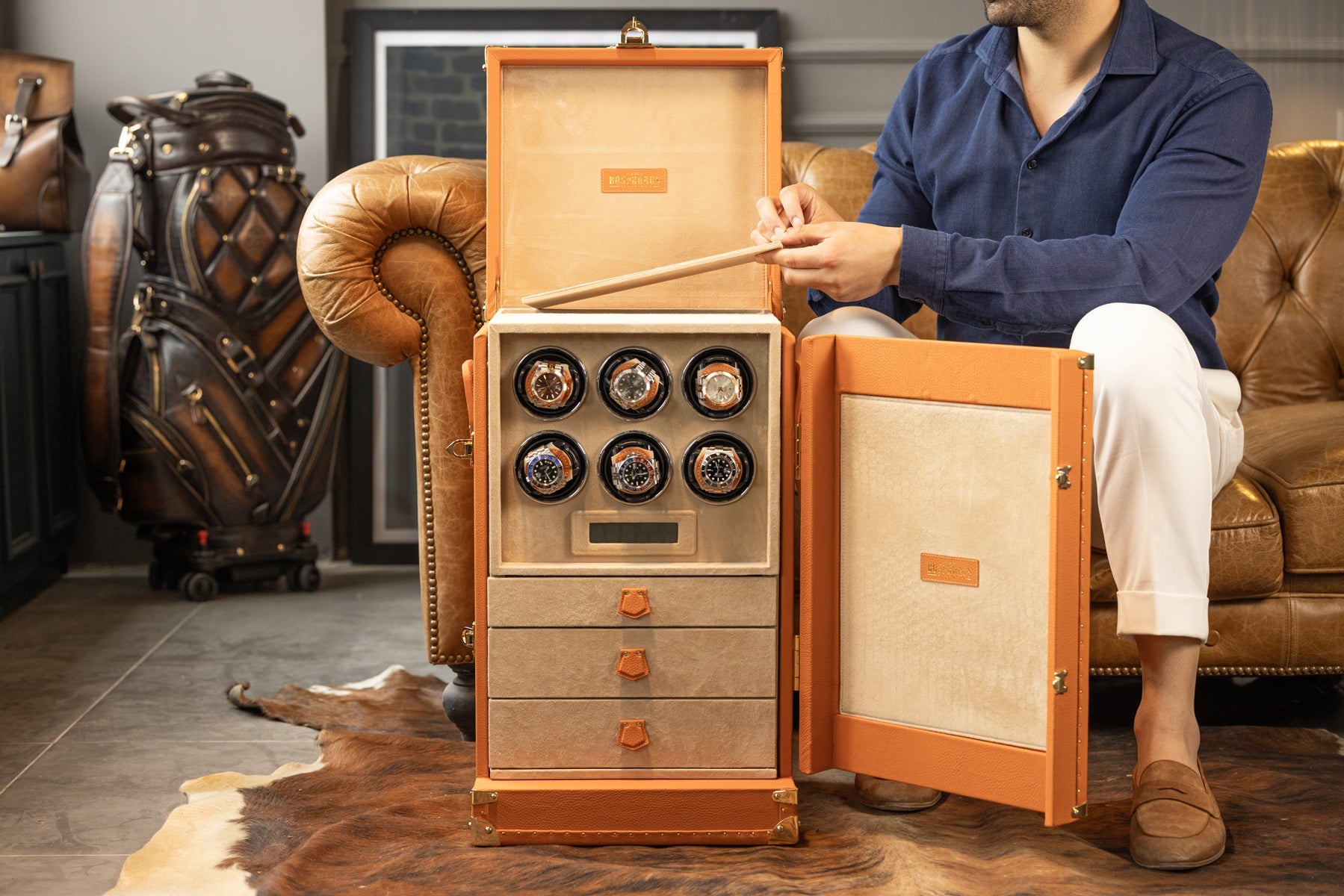 Bosphorus LeatherWatch Winder Trunk - Togo Orange