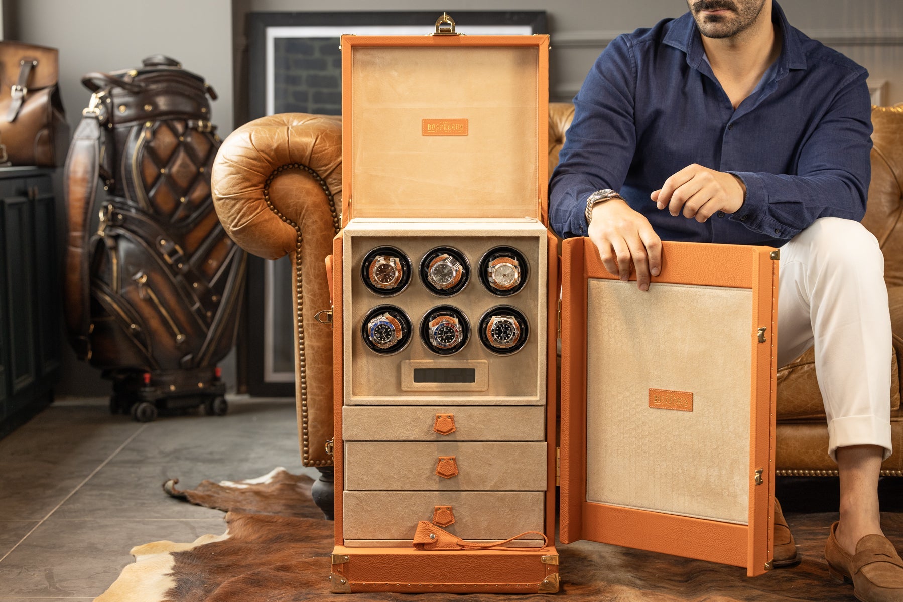 Bosphorus LeatherWatch Winder Trunk - Togo Orange