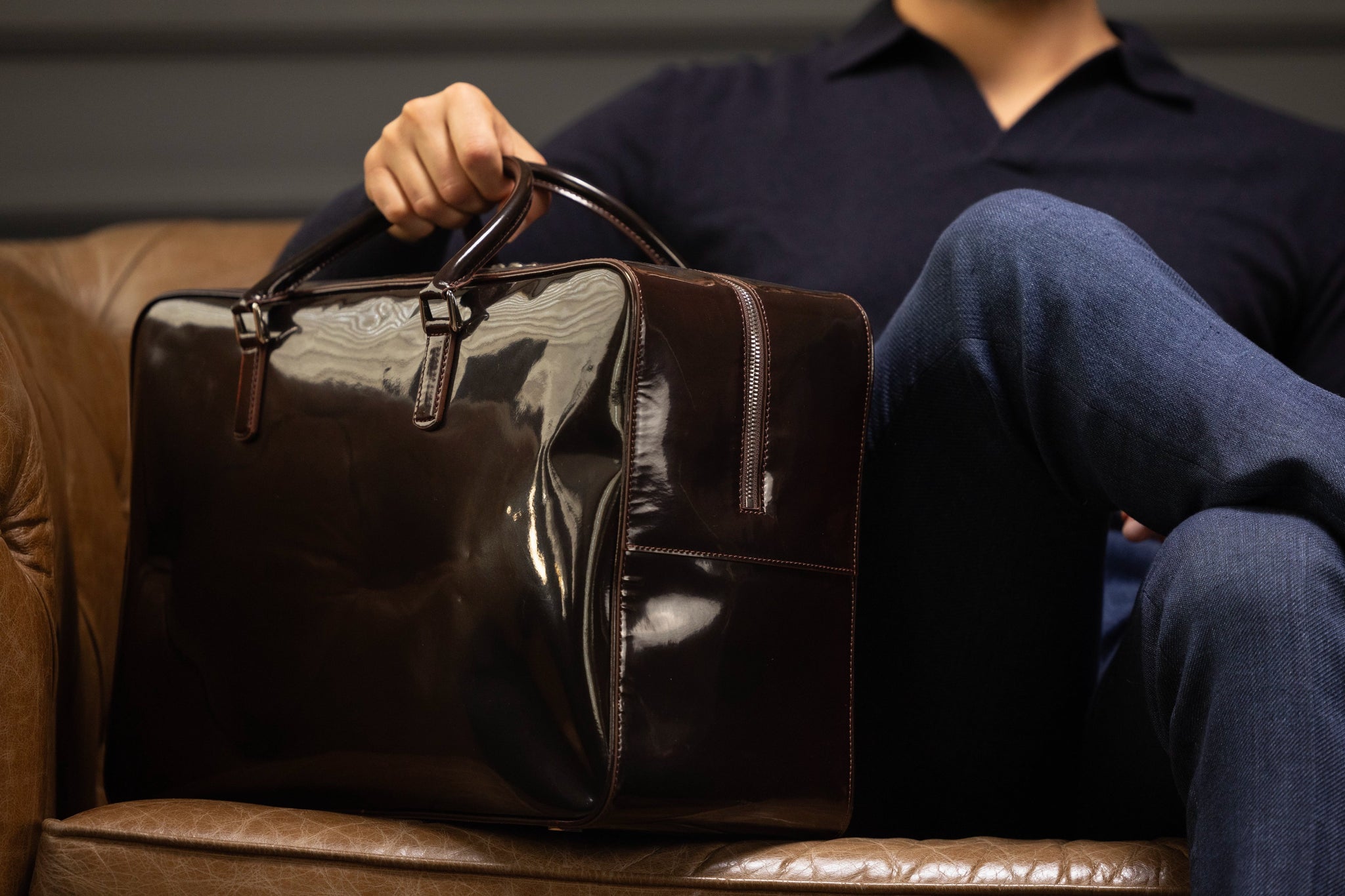 Bosphorus LeatherWeekender Bag - Glossy Brown