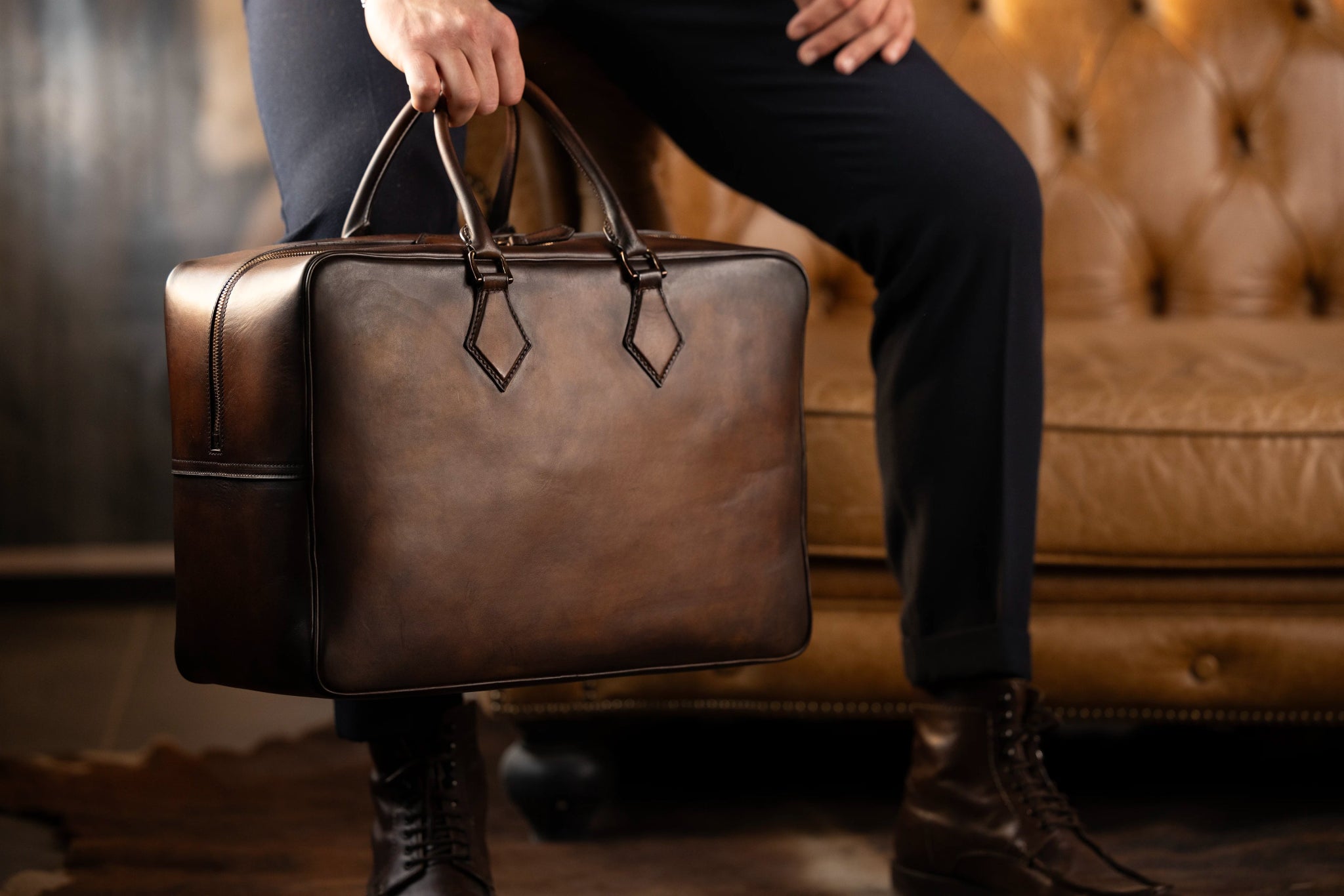 Bosphorus LeatherWeekender Bag - Patina Dark Brown